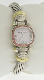 David Yurman 18k Gold & St. Silver Cable Watch Pink Mother of Pearl 