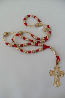   Gold Filled Rosary / Rosario Sinaloense de Oro Laminado Color Rojo