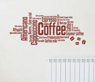WALL ART DECAL STICKER COFFEE BEANS & WORD COLLAGE