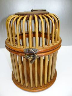   Used Old Wooden Bamboo Brass Hinges Small Decorative Pet Bird Cage NR