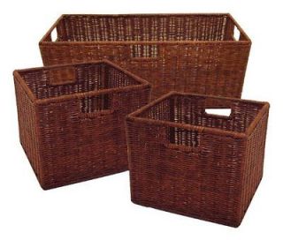 Winsome Wood Leo Wicker Storage Baskets 3 Set Home Garage Organization 