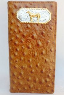 Mens Brown Leather Ostrich Embossed Horse Roper Wallet, Billfold