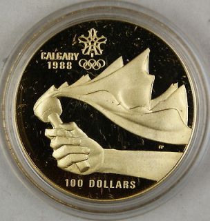 1987 Canada $100 Dollar Proof Gold Coin, 1988 Calgary Olympics, In Box 