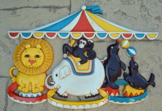   Nursery Circus Animal Tent Wall Plaque Decoration Seals Monkey 22