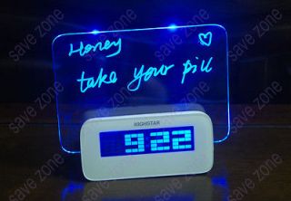 LED Fluorescent Message Board Digital Alarm Clock Calenda
