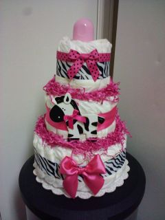 Modern Hot Pink ZEBRA diaper cake great baby shower centerpiece, gift