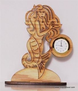 Mermaid Clock Mini Novelty Wood Cut Tropical Quartz Desk 6x4 New Made 