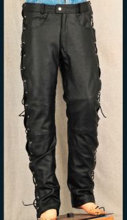 Disco Laced Leather Trousers 4 Motorbike Motorcycle Cruiser Biker 