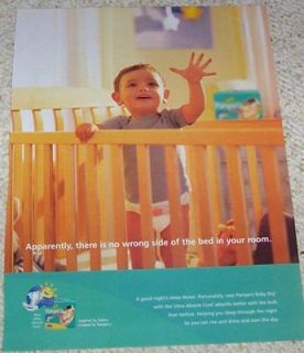 2005 Pampers Baby Dry Diapers CUTE boy in crib PRINT AD