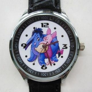 Disney Eeyore and Piglet Cute Cartoon Leather Strap Watch NEW