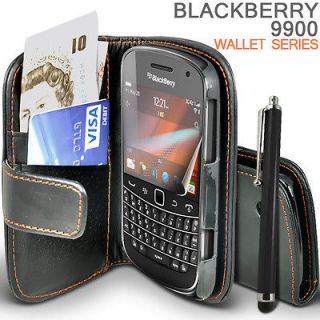 BLACK LEATHER WALLET CASE   BLACKBERRY 9900 BOLD TOUCH