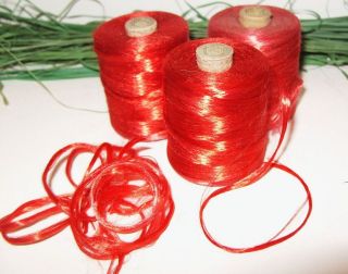 Vintage 2 Spools RED Silk Thread Floss  Tatting Crochet Sewing LOT