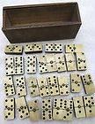 Antique set Dominos Dominoes of 28 Bone & Ebony Wood with Box