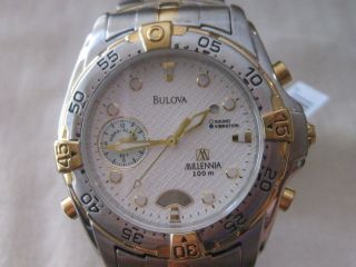 BULOVA MILLENIA WATCH Vibra Alarm 2 tone bracelet watch 98A48 NEW