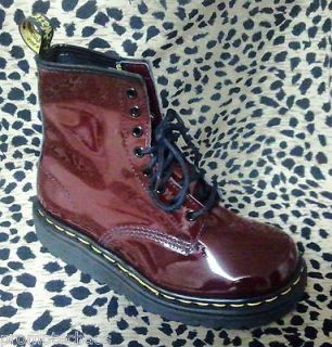 DR MARTENS SIZE 4 UK Oxblood Burgundy Patent Leather 8 Eyelet Made In 