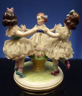 Porcelain Figurine Dresden Lace   Girls in Playground