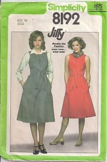 Vtg 70s EASY Jiffy Mock Wrap Dress Jumper Pattern sz 16 ~ Simplicity 