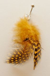   /Orange Feather Dangle Belly Ring 316L Surgical Steel Body Jewelry