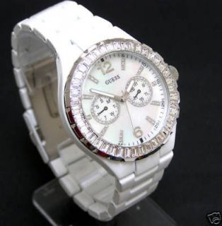 Guess Crystals Multiple Dial Mother of Pearl White Band Ladies Watch