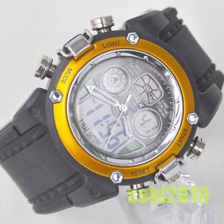   Yellow LED ALM Analog Digital Mens Quartz Wrist Rubber Band Watch S17