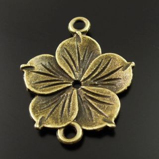 Antique Style Bronze Tone Flowers Connector Pendants Findings Charms 