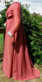 Antique Edwardian Titanic Era Pink Wool Blend Striped Silk Coat Dress 
