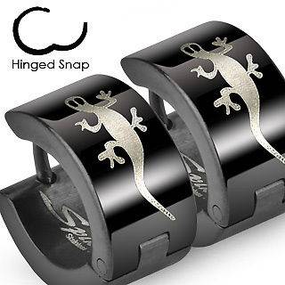 Surgical SPIKES Stainless Steel Wide Black Gecko Huggie Cuff Earrings