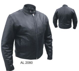 Allstate Mens Black Leather Scooter Jacket w Euro Collar Zip Out Liner