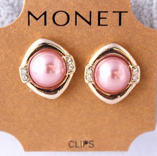   Jewelry Vintage Style Pearl Clip On Earrings, Pink, Free US Shipping