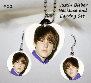 JUSTIN BIEBER Photo Charm Heart Necklace & Earring Set #17