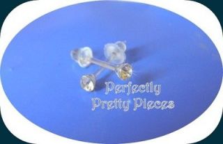 Pair 3MM Crystal Hypo Allergenic Plastic Stud Earrings ~ Unisex