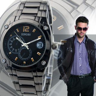   SINOBI Fashion Gold Number Black Steel Men Wrist Watch relojes de moda
