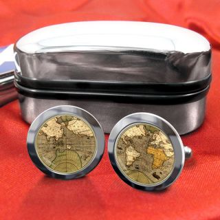 Antique World Map (old map) Travellers Cufflinks & Box
