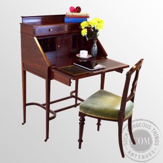 Antique Edwardian Writing Desk Bureau Mahogany Cheveret Bonheur du 