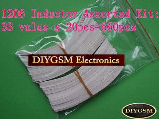1206 SMD Inductor Assortment Kit 33 value total 660pcs chip inductors 