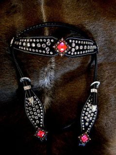 HORSE BRIDLE WESTERN LEATHER HEADSTALL COPPER PINK TACK BLING BARREL 