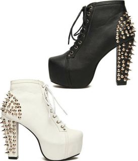 Sexy Super Star Spike Lace Up Ankle Booties Chunky Platform High Heel 