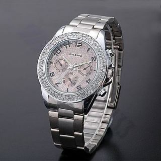   Steel Mens Crystal Rhinestone Decorated Fashion Wrist Watch HOT