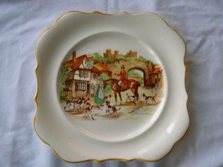   WARE PLATE OF VILLAGE HUNTING SCENE BY L & SONS LTD. HANLEY ENG