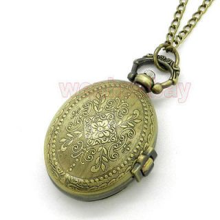 Antique Goose Egg Oval Retro Necklace Pocket Watch Pendant Womens Gift 