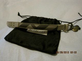 NWT AUTHENTIC BURBERRY TRENCH CHECK LEATHER BRACELET WITH HANGING 