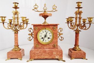 Antique 19th c French S.Marti marble & gilt 3 piece mantel clock 