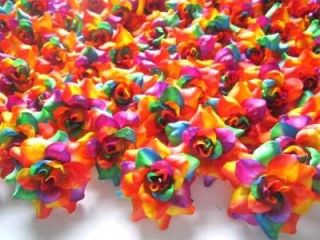 100X Rainbow Roses Artificial Silk Flower Heads Wholesale Lots Wedding 