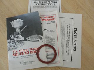   Strainer Recipe Book, instruction & facts sheet + 1 Brand New Gasket