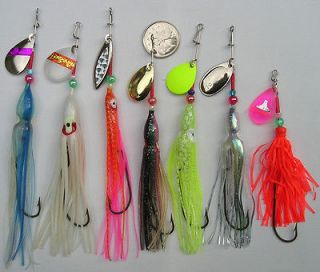 Newly listed 7 Downrigger Lures with Blades. SS wire Eagle Claw hook