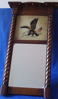 Vintage Wooden Wall Mirror w/ Reverse Painted Eagle Top Panel