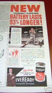 Antique Eveready Flashlight Battery Baseball Player Ad