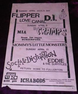 RARE 1984 SOCIAL DISTORTION FLYER FLIPPER CRAMPS D.I. M.I.A 