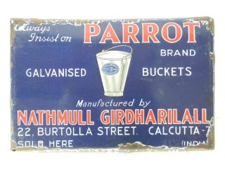 Vintage Pictorial Parrot Brand Bucket Porcelain Enamel Sign Board ADV 