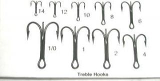 FISHING HOOKS, BRONZE TREBLE HOOK, 1/4 GROSS ( 36 ) SIZE #4 